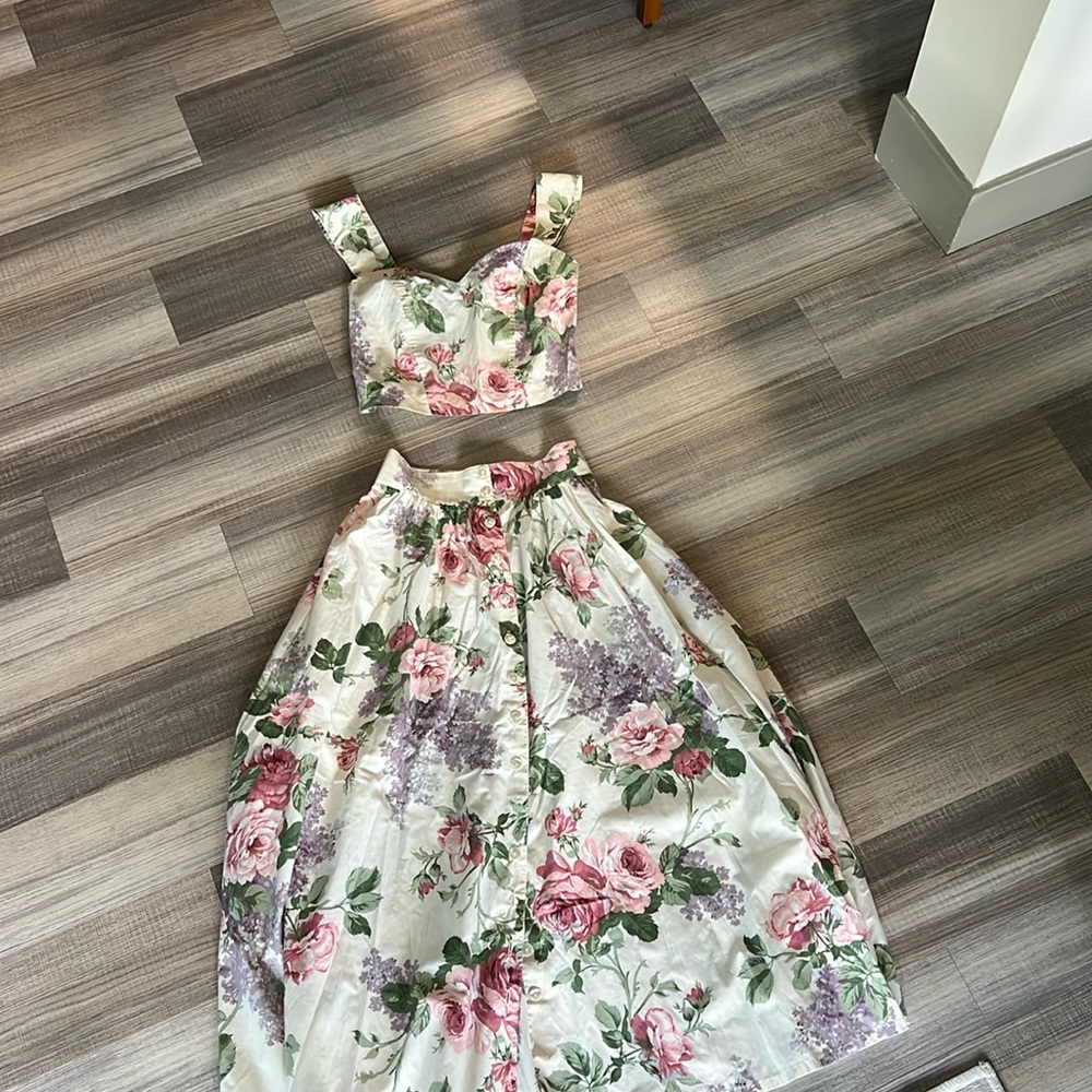 Vintage Victorias Secret MODA International 2pc Floral Crop Top and Skirt Set